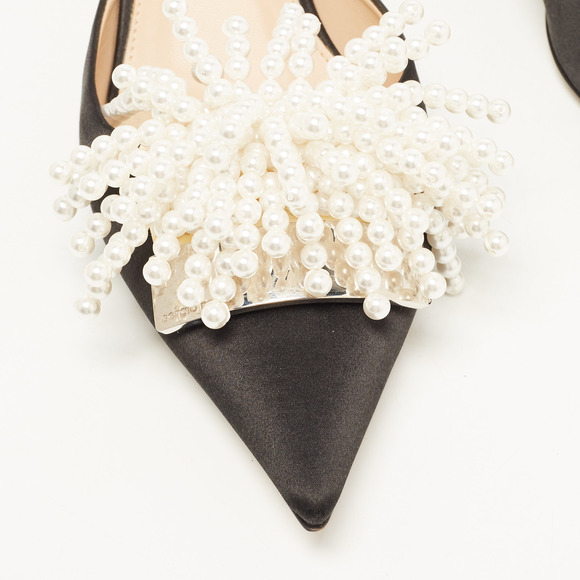 Sergio Rossi x Rosie Assoulin Black Satin Pearl Embellished Mules Size 39.5 - Picture 7 of 8